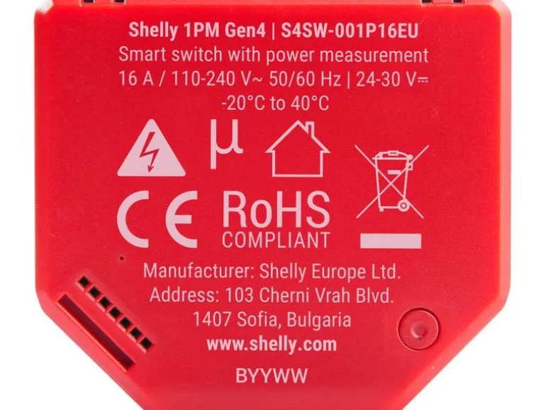 Shelly WLAN-Schaltaktor 1PM Gen4 Rot, 16 A