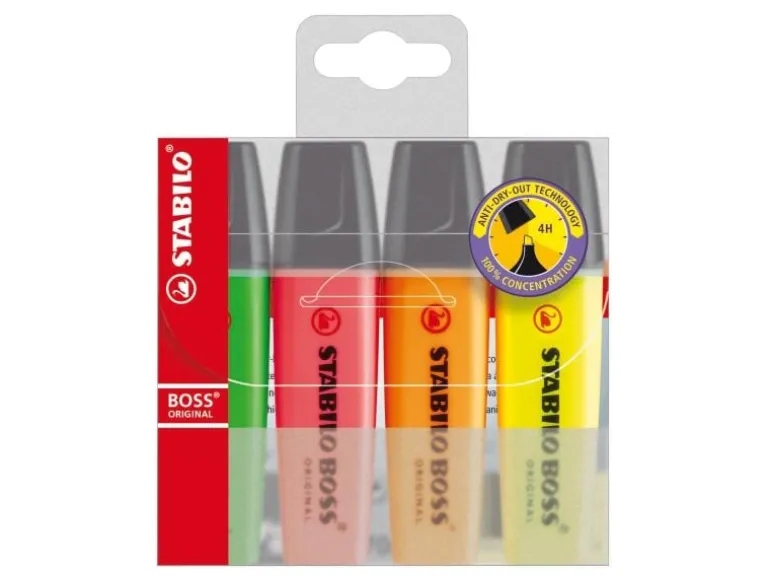 STABILO Textmarker Boss Original 4 Stück, 4 Farben