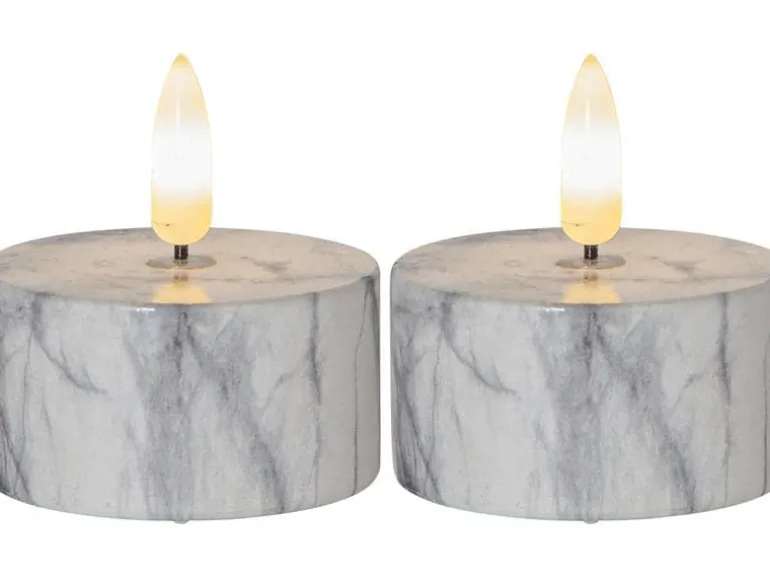 Star Trading LED Teelichter Set Flame Marble Ø 5.5 x 6 cm, Grau, 2 Stk