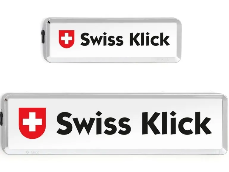 Swiss Klick Kennzeichenhalterset Langformat Chrom Glanz