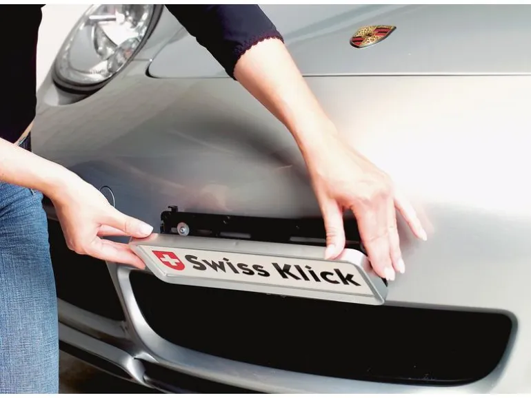 Swiss Klick Kennzeichenhalterset Langformat Chrom Matt