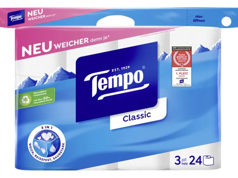 Tempo Toilettenpapier Classic Rollen, 3-lagig, Weiss