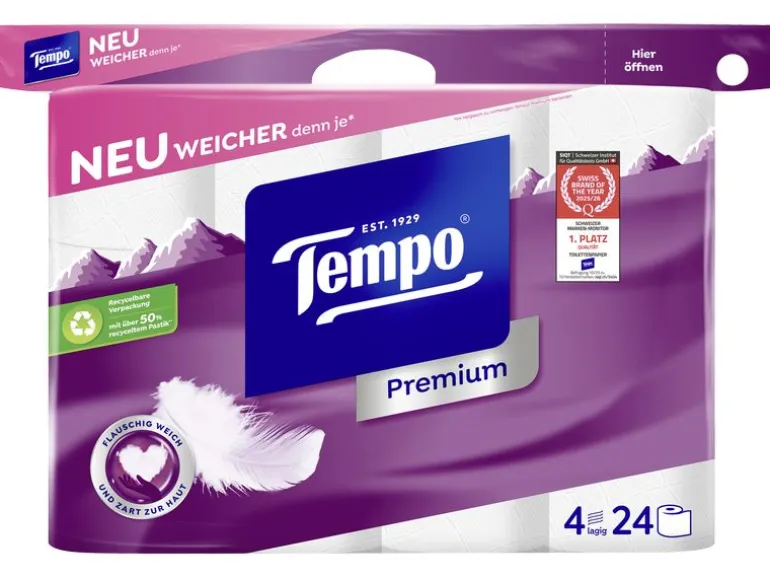 Tempo Toilettenpapier Premium Rollen, 4-lagig, Weiss