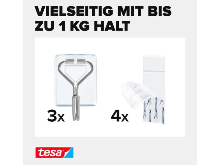 tesa Klebehaken Powerstrips Haken Small Transparent, 0.5 kg