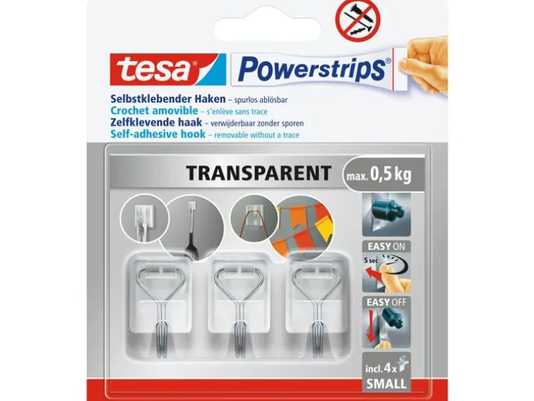 tesa Klebehaken Powerstrips Haken Small Transparent, 0.5 kg