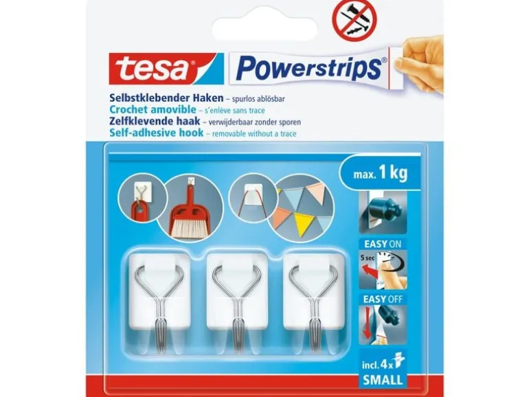 tesa Klebehaken Powerstrips Haken Small Weiss, 1 kg Haltekraft