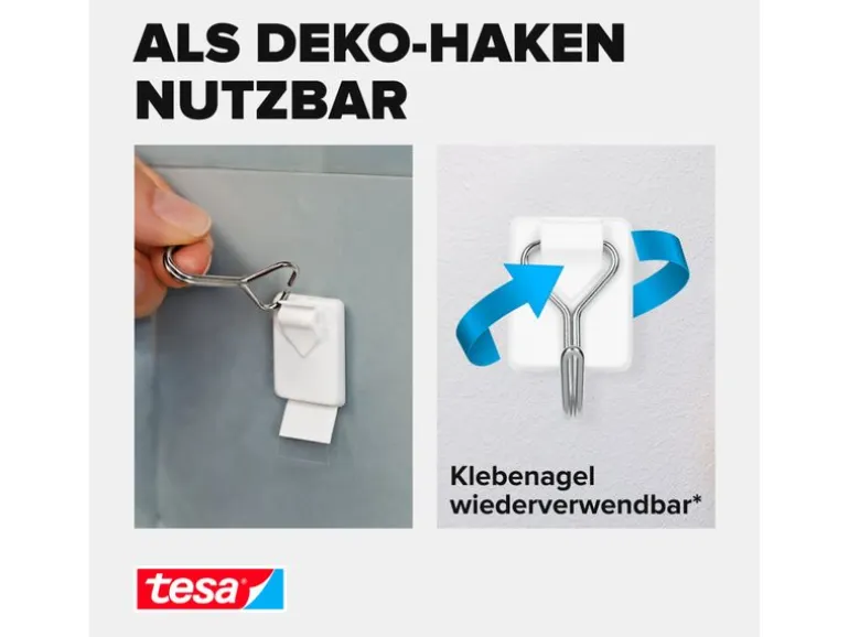 tesa Klebehaken Powerstrips Haken Small Weiss, 1 kg Haltekraft
