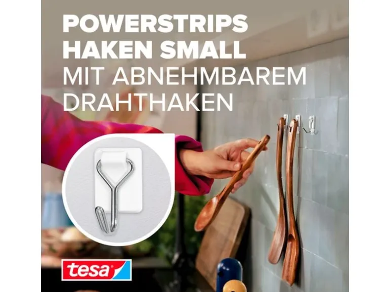 tesa Klebehaken Powerstrips Haken Small Weiss, 1 kg Haltekraft