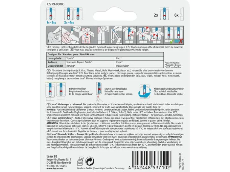 tesa Klebenagel Leinwänd, Tapete & Putz 2 kg 2 kg, Transparent