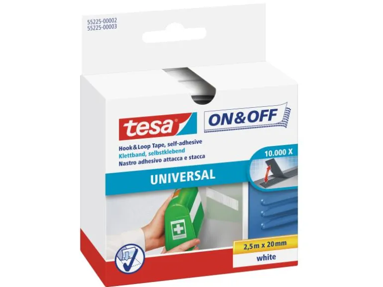 tesa Klettband-Rolle On & Off 20 mm x 2.5 m, Weiss