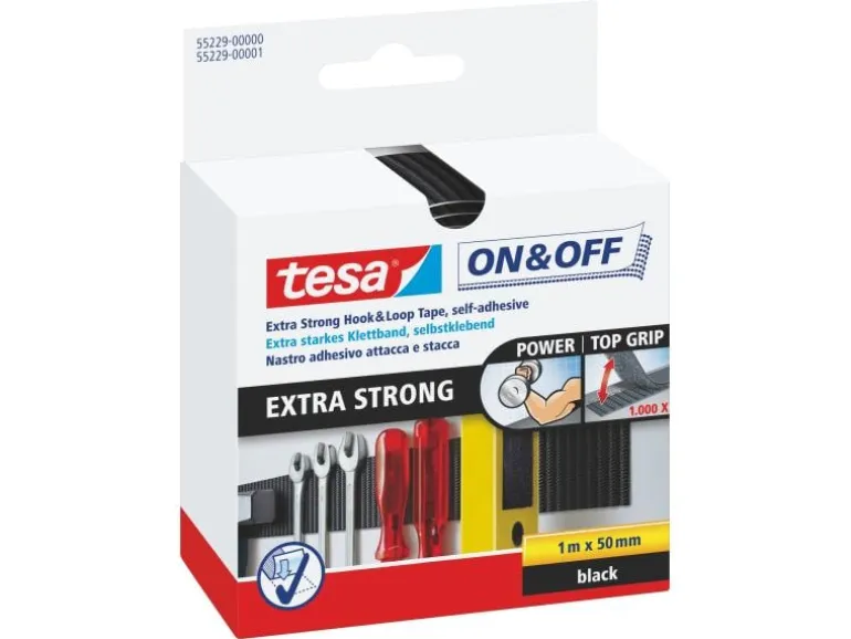 tesa Klettband-Rolle On & Off 50 mm x 1 m, Schwarz