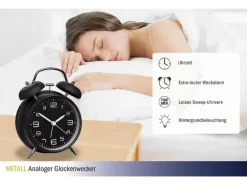 TFA Dostmann Elektronischer Wecker mit Doppelglocke, Schwarz