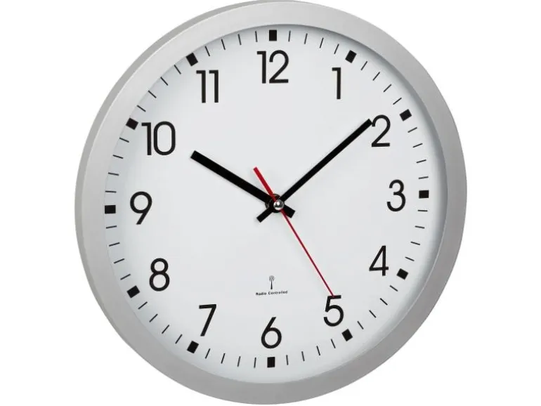 TFA Dostmann Funk-Wanduhr Analog, Ø 30 cm, Silber