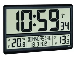 TFA Dostmann Funk-Wanduhr XL mit Aussen- und Innentemperatur Schwarz