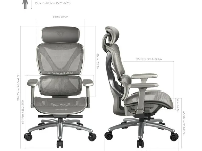 ThunderX3 Bürostuhl XTC-Mesh Grau