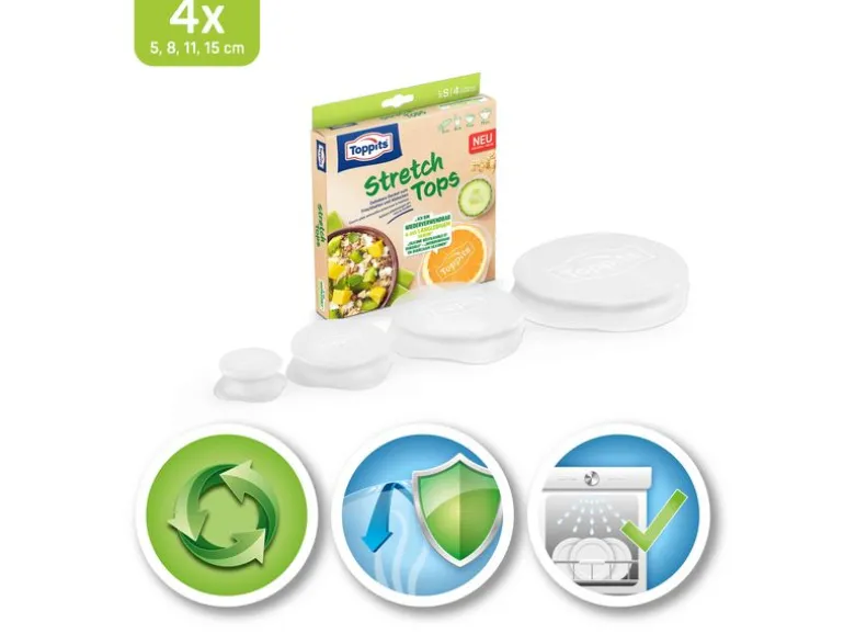 Toppits Frischhalte Abdeckhaube Stretch Tops 4 Stück, Transparent