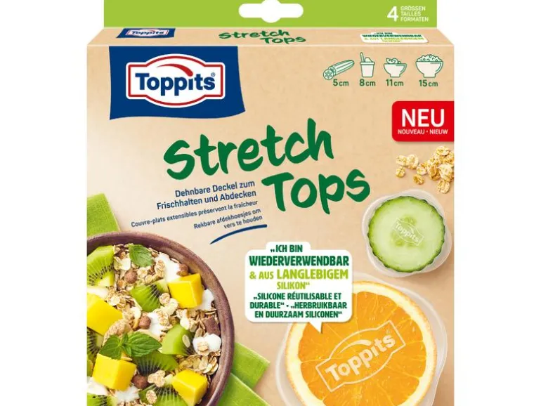 Toppits Frischhalte Abdeckhaube Stretch Tops 4 Stück, Transparent