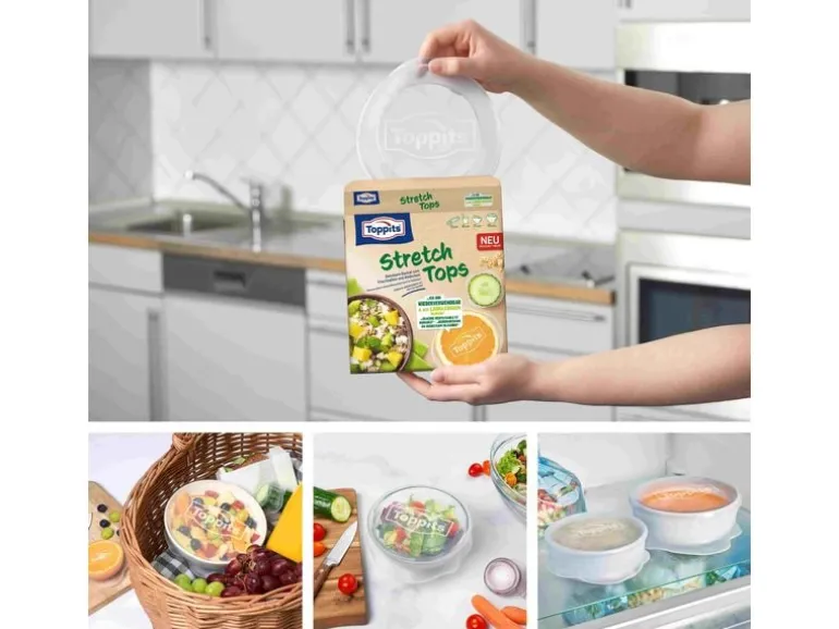 Toppits Frischhalte Abdeckhaube Stretch Tops 4 Stück, Transparent