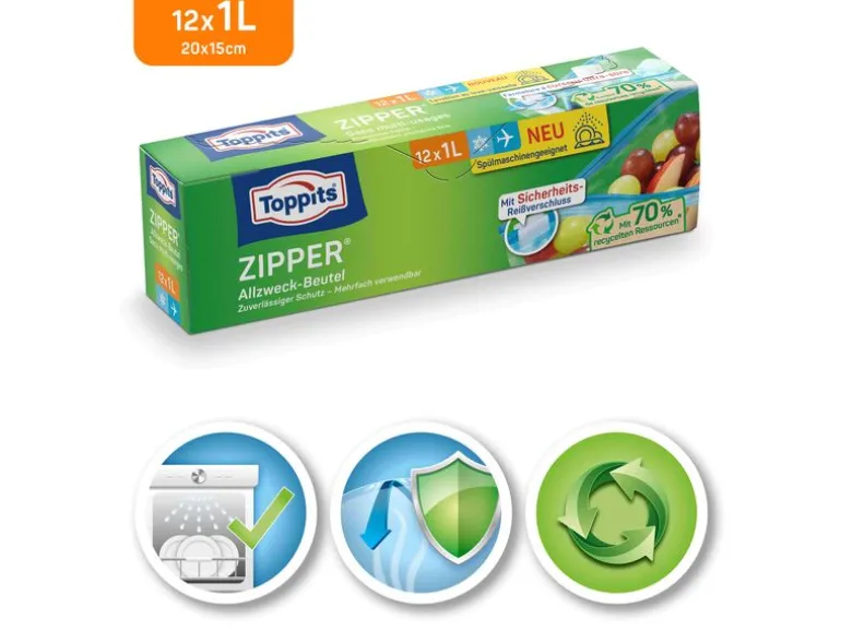 Toppits Frischhaltebeutel Zipper 15 cm x 20 cm, 12 Stück