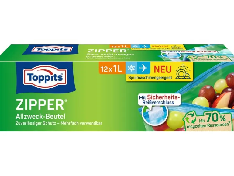 Toppits Frischhaltebeutel Zipper 15 cm x 20 cm, 12 Stück