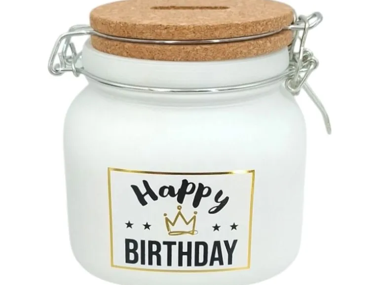 Trendcompany Spardose Happy Birthday Glas