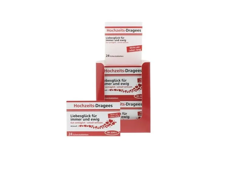 Trend Import Scherztabletten Hochzeits-Dragees 22 g, aus Schokolade