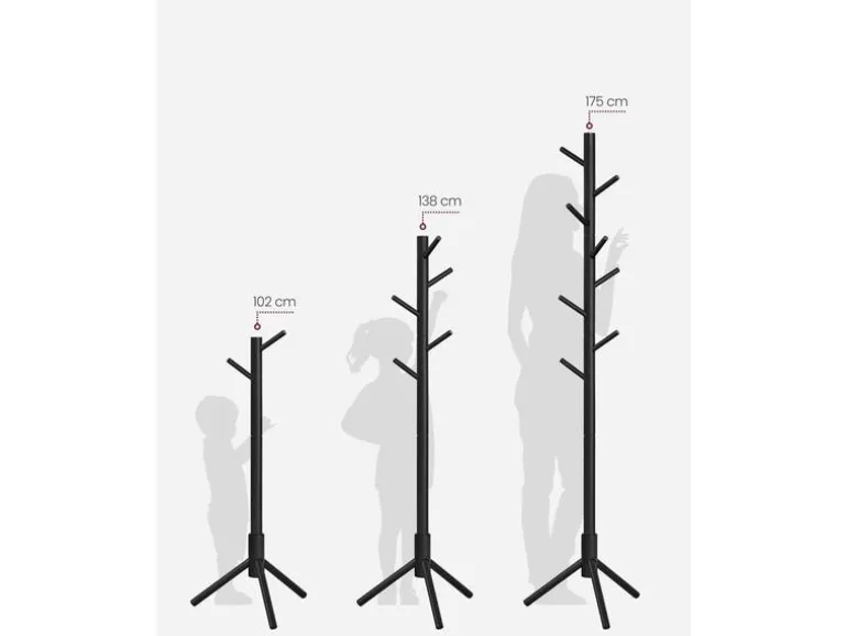 VASAGLE Garderobenständer mit 8 Haken 175 cm, Schwarz