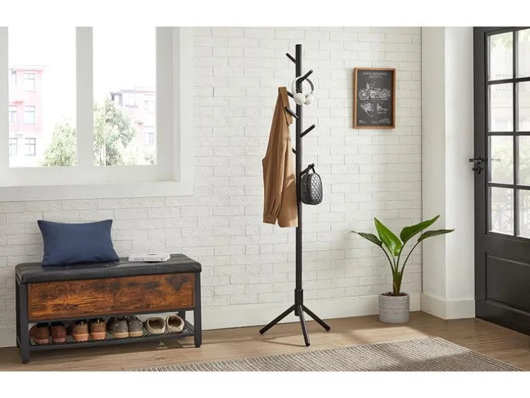 VASAGLE Garderobenständer mit 8 Haken 175 cm, Schwarz