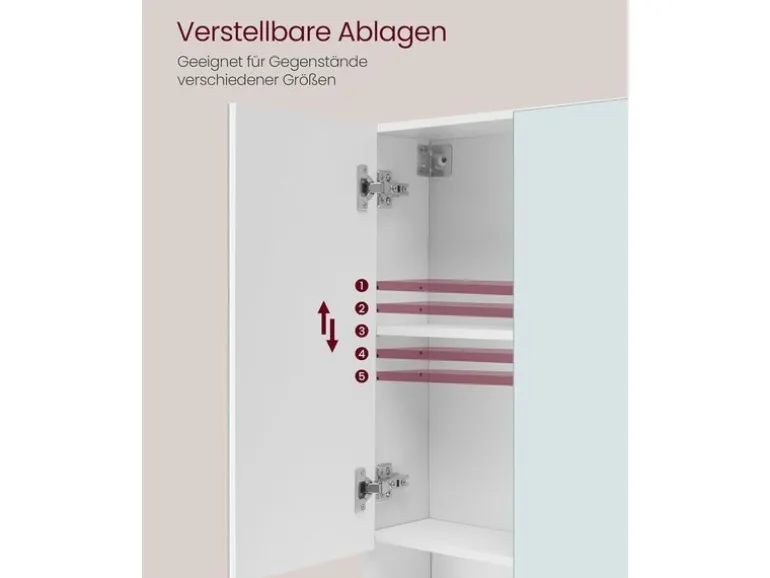 VASAGLE Spiegelschrank Weiss, 90 x 16.5 x 75 cm