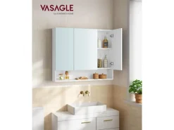 VASAGLE Spiegelschrank Weiss, 90 x 16.5 x 75 cm