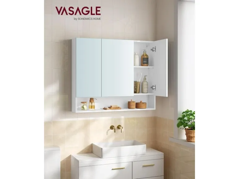 VASAGLE Spiegelschrank Weiss, 90 x 16.5 x 75 cm