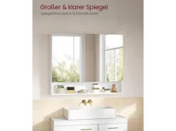 VASAGLE Spiegelschrank Weiss, 90 x 16.5 x 75 cm