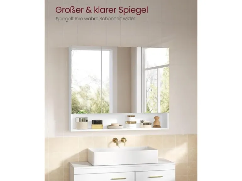 VASAGLE Spiegelschrank Weiss, 90 x 16.5 x 75 cm