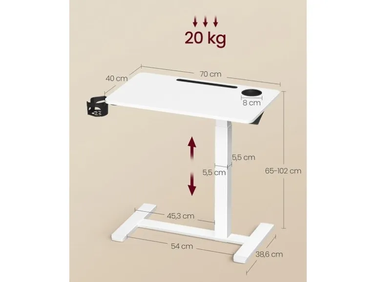 VASAGLE Stehtisch mit Platte 70 x 40 cm Weiss
