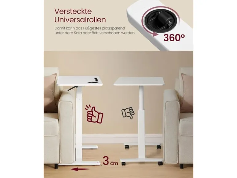 VASAGLE Stehtisch mit Platte 70 x 40 cm Weiss