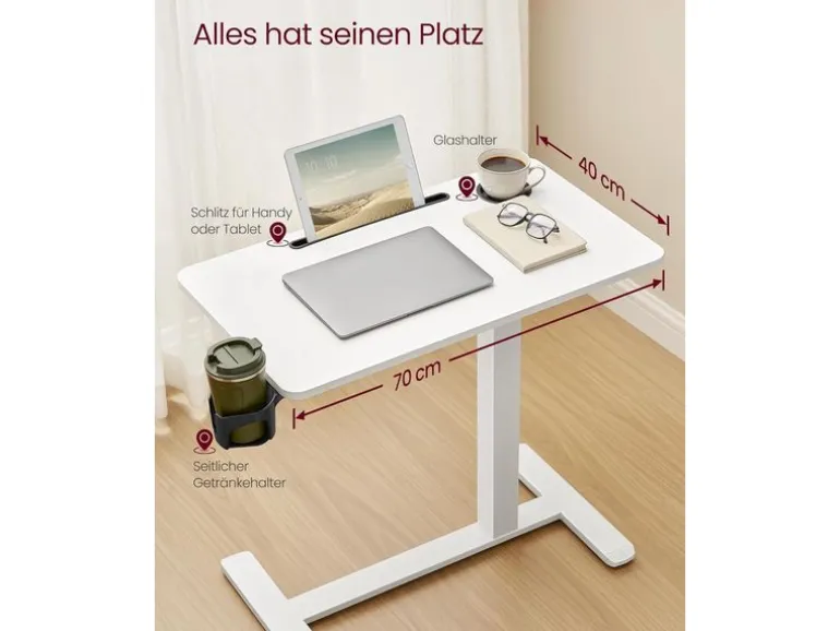 VASAGLE Stehtisch mit Platte 70 x 40 cm Weiss