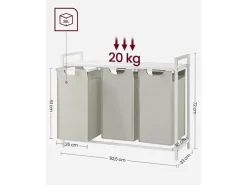 VASAGLE Wäschekorb mit Ablage 3 x 38 l, Weiss