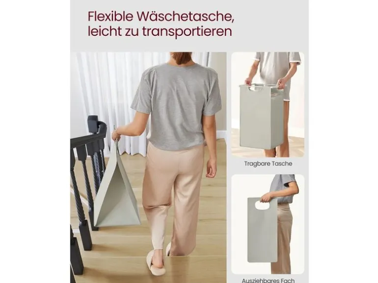 VASAGLE Wäschekorb mit Ablage 3 x 38 l, Weiss