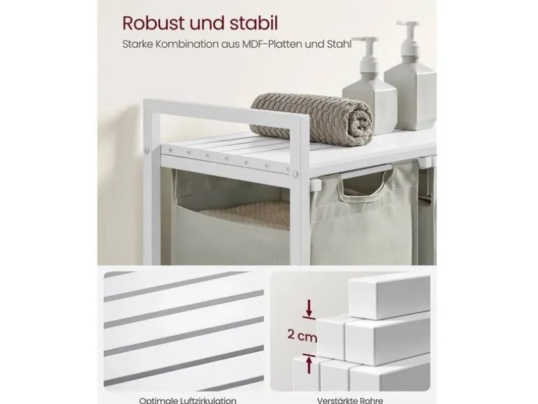 VASAGLE Wäschekorb mit Ablage 3 x 38 l, Weiss