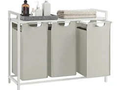 VASAGLE Wäschekorb mit Ablage 3 x 38 l, Weiss