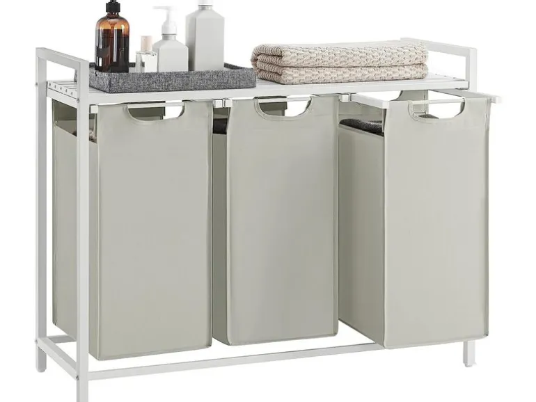 VASAGLE Wäschekorb mit Ablage 3 x 38 l, Weiss