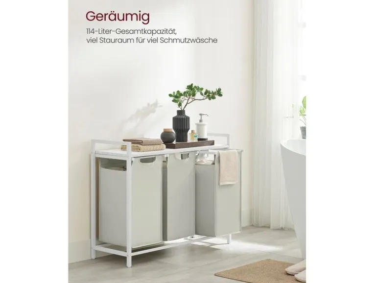 VASAGLE Wäschekorb mit Ablage 3 x 38 l, Weiss
