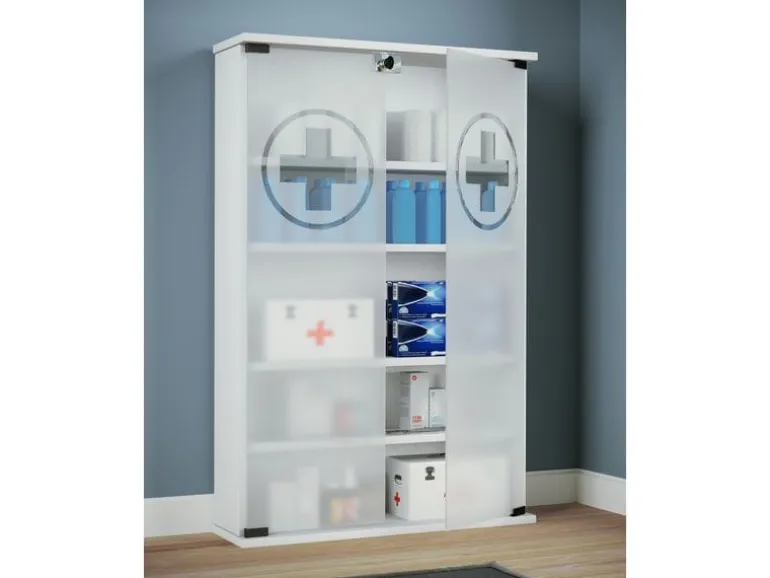 VCM Erste Hilfe Schrank Honula 91 x 60 x 17 cm, Weiss