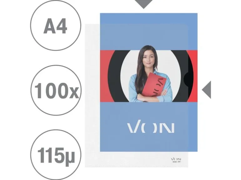 VON Sichthülle A4, genarbt, 100 Stück, Transparent